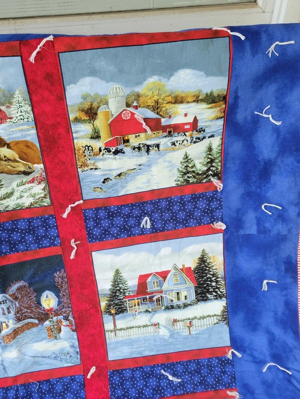 Handmade Quilt Lap Blanket Winter Scenes Blanket Red & Blue 46